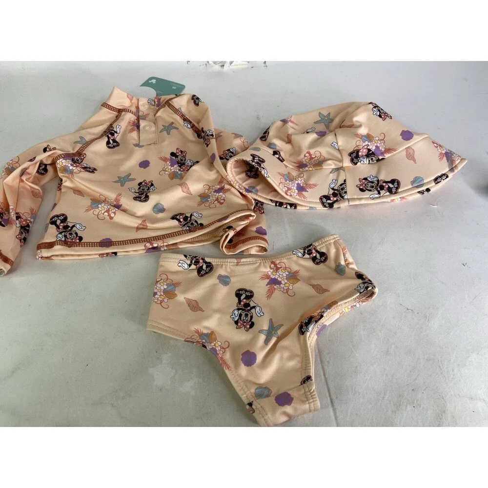 Disney Minnie Mouse 3 Piece Rashguard Top Bottoms Swim Set Swimwear 3-6 Months